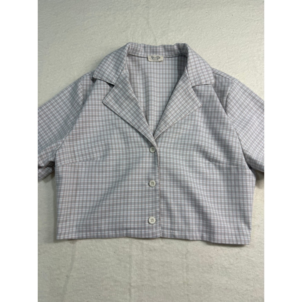 John Galt Brandy Melville Plaid Cropped Button Down Shirt Y2K Pink Blue Top